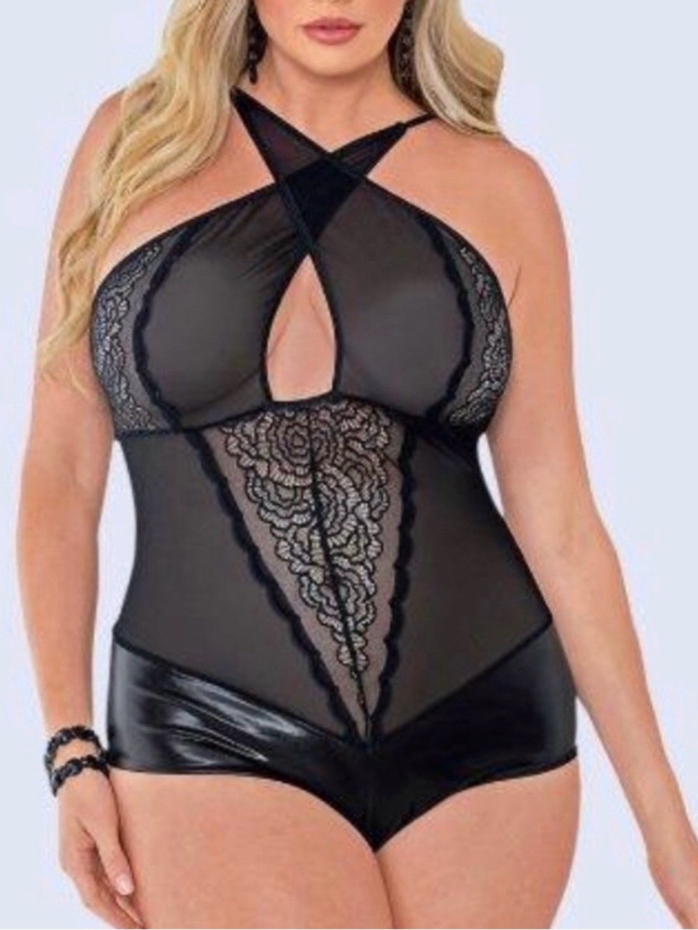Pure Romance Black Lace And Mesh Bodysuit Lingerie OS NWOT